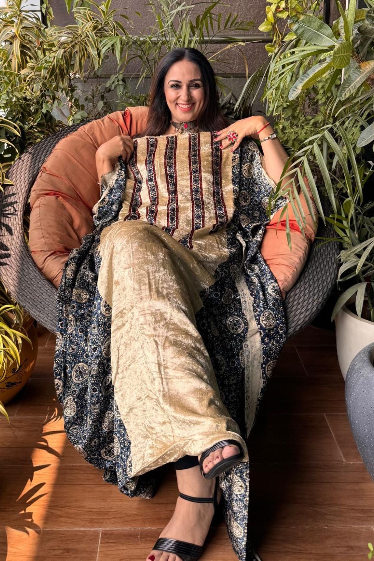 Ajrakh art on velvet (kurta only)